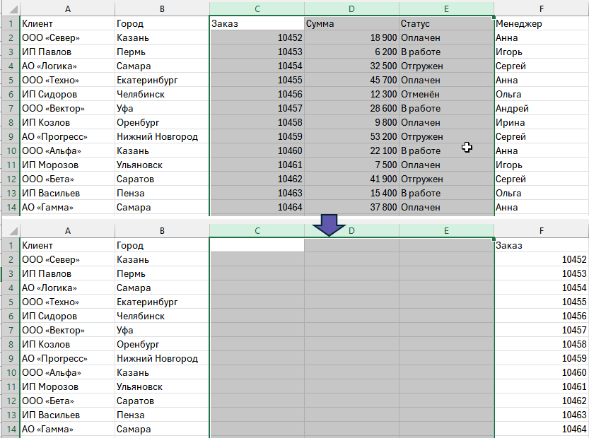 Как вставить несколько столбцов в Excel: выделяем несколько столбцов и нажимаем Вставить