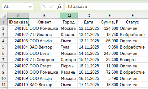 Выделение столбца в Excel кликом по букве заголовка